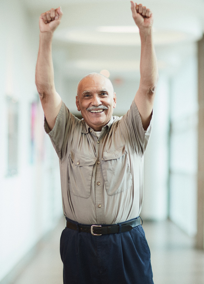 Leonel Rodriguez throws his hands up in celebration